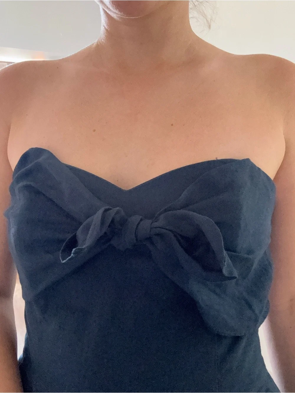 Mango Strapless Navy Blue Jumpsuit with Front Bow